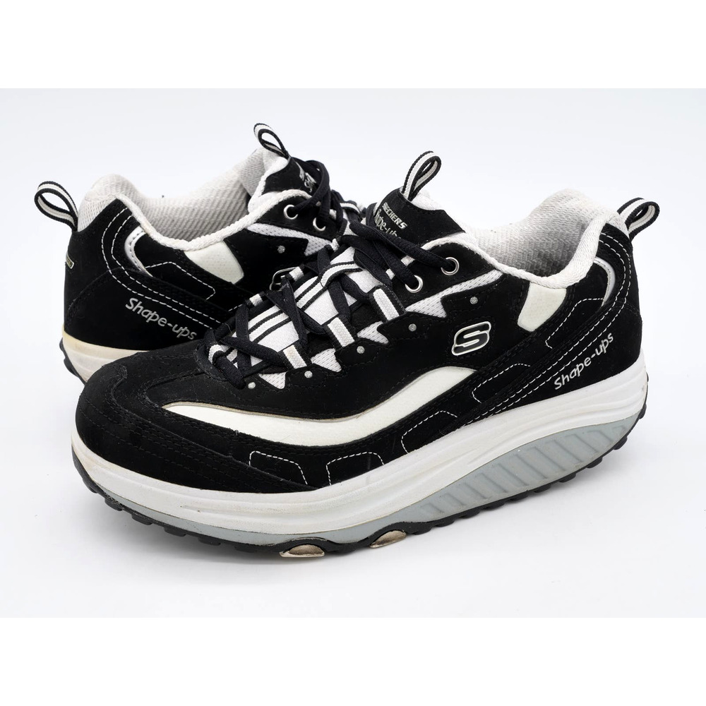 Skechers Shape-Ups Womens 9 Walking Shoes Black Lace Up Toner Rocker Sneaker